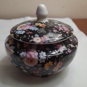 Cottage core black floral Sugar bowl and creamer